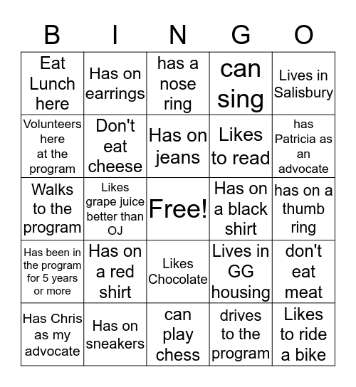 Princess Anne Program Bingo Card
