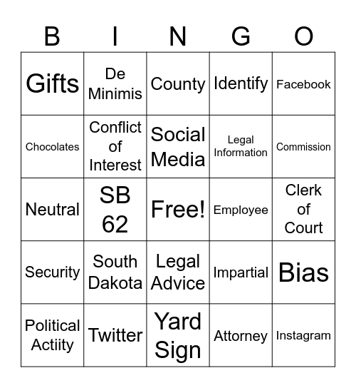 ETHICS Bingo Card