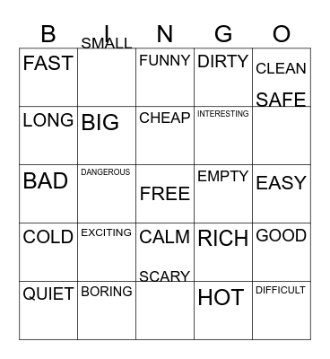 ADJECTIVE BINGO Card