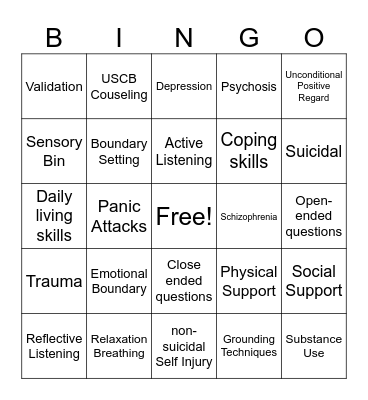 Mental Wellness Skills Bingo Card