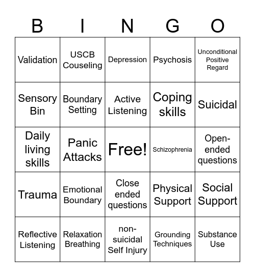 Mental Wellness Skills Bingo Card