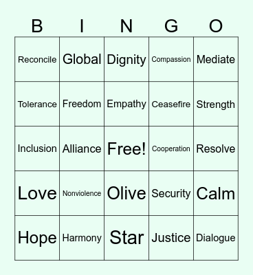 Peace Connect Bingo Card