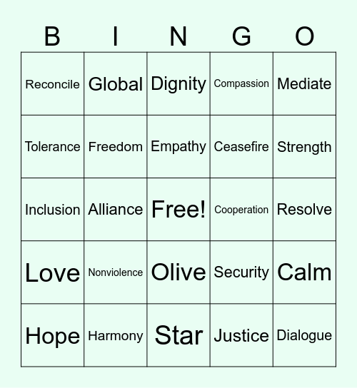 Peace Connect Bingo Card