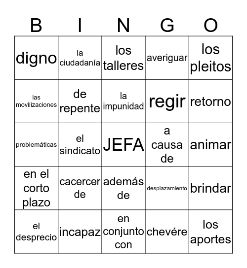 Unidad 1-Subtema#6 Bingo Card