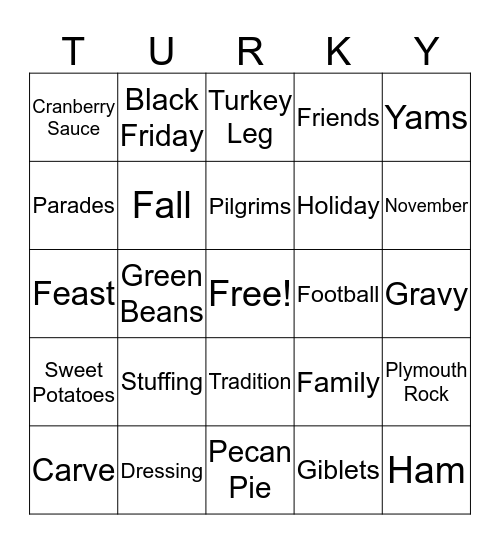 McKim & Creed Thanksgiving  Bingo Card