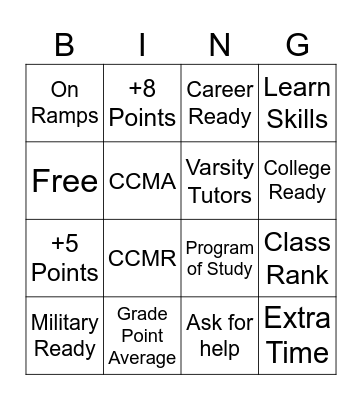 10th Grade Guidance Bingo Card