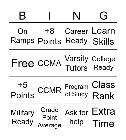 10th Grade Guidance Bingo Card
