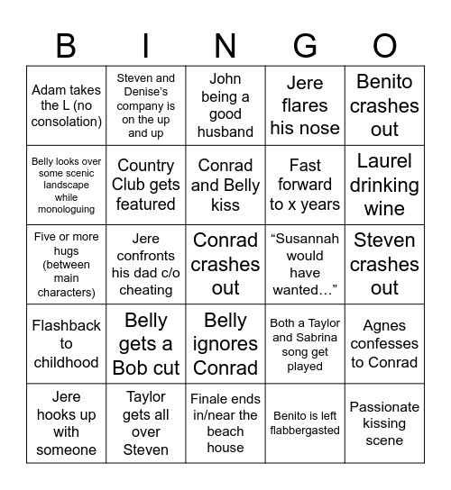 Summer I Turned Pretty - Finale Bingo Card