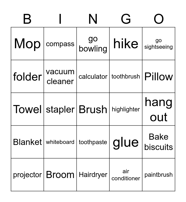 Unit 1 Bingo Card