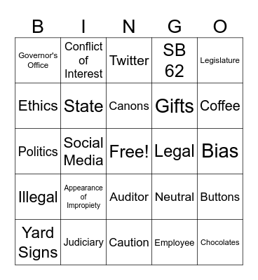 Ethics Bingo Card