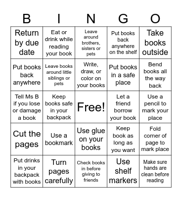 Book Care Bingo Card