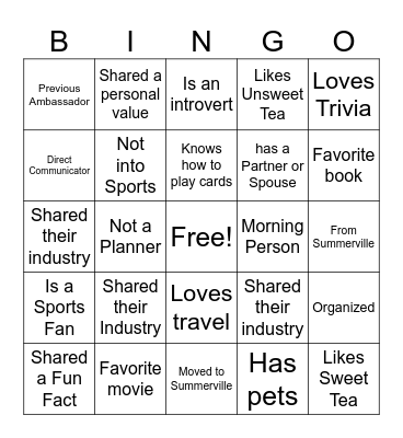 Ambassador Bingo Card
