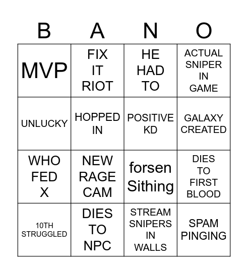 BAJNGO Bingo Card