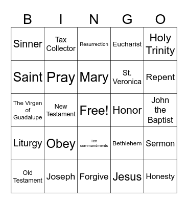 4th Grade CCD Bingo Card