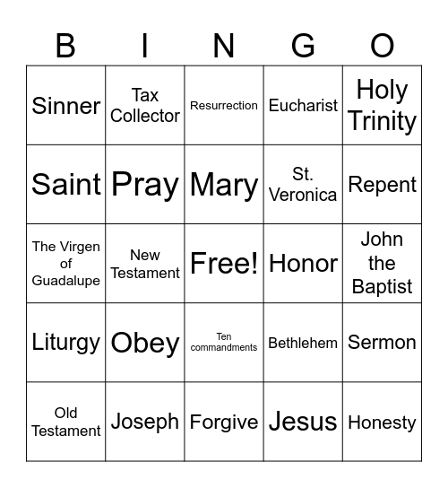 4th Grade CCD Bingo Card