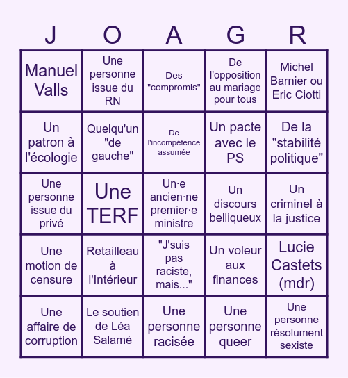 Gouvernement Lecornu Bingo Card