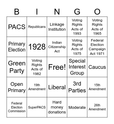 Citizenship BINGO Card