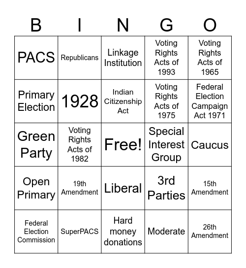 Citizenship BINGO Card