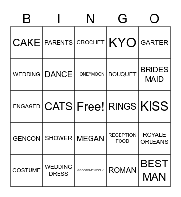 BRIDAL SHOWER Bingo Card