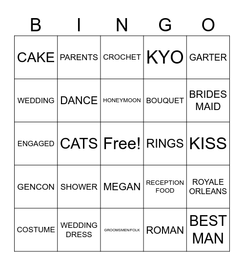 BRIDAL SHOWER Bingo Card