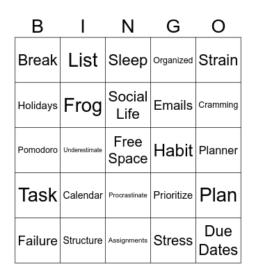 Getting Organized Bingo Card