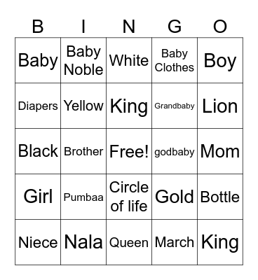 Lion King Bingo Card
