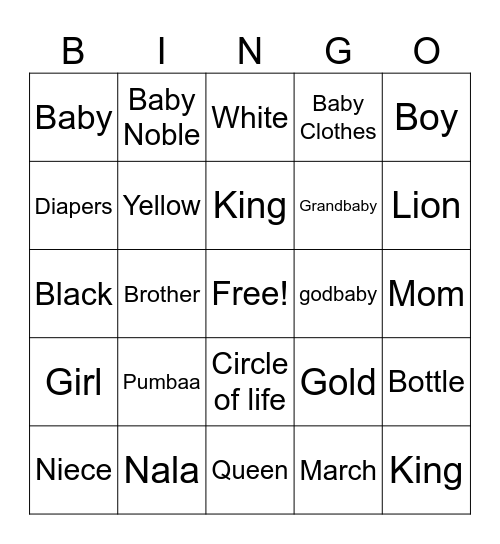 Lion King Bingo Card