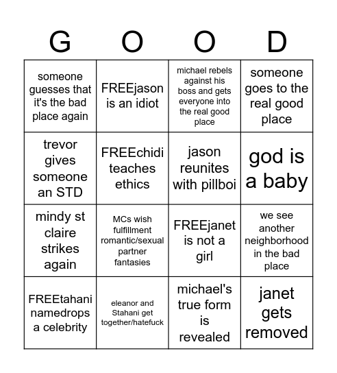 THE GOOD PLACE Bingo Card