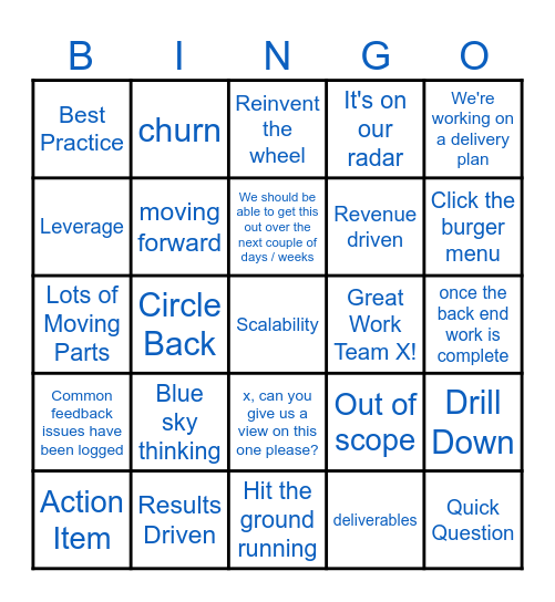 Corporate Jargon Bingo Card
