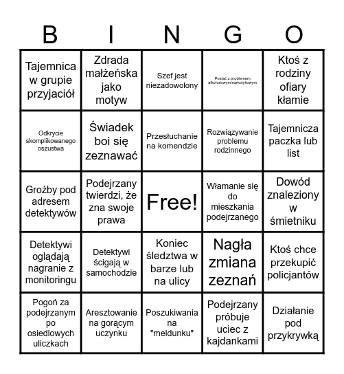 Gliniarze Bingo Card