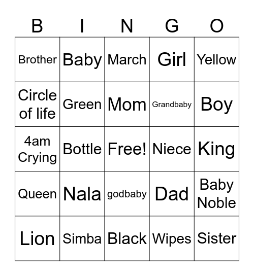 Lion King Bingo Card