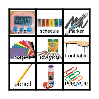 Back to School Supplies Bingo Card
