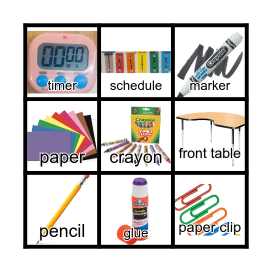 Back to School Supplies Bingo Card