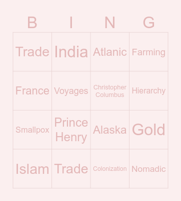 history Bingo Card