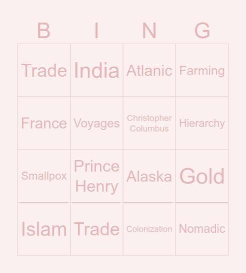 history Bingo Card