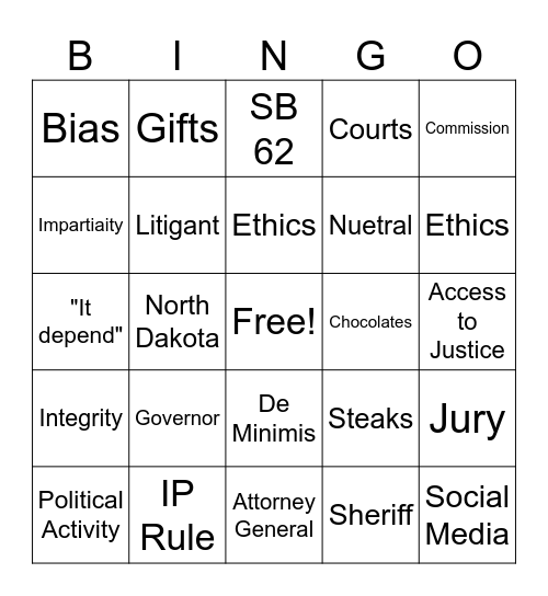 Ethics Bingo Card