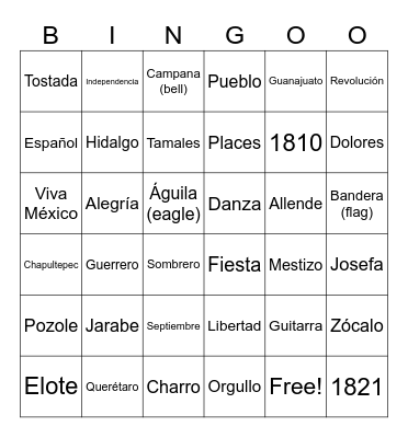 Mexican Independence Bingo Card