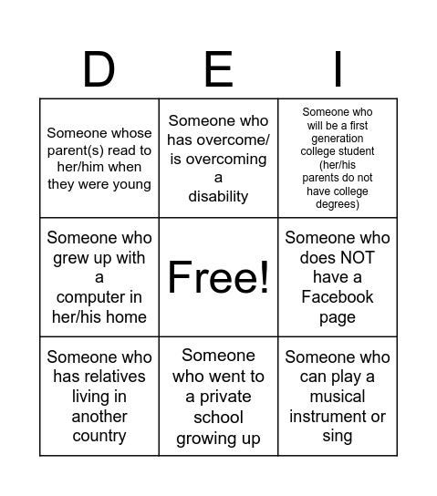 Inclusivity Bingo Card