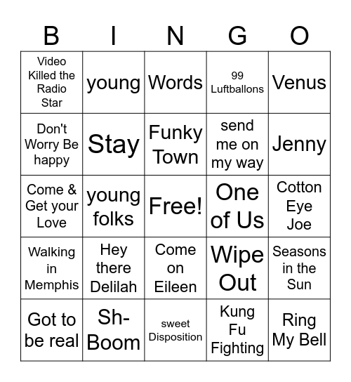 One Hit Wonder Bingo Card
