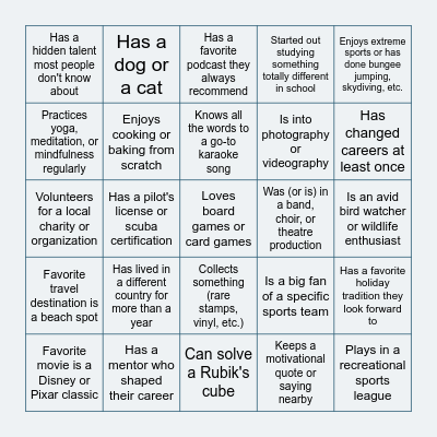 Discovery Grid Bingo Card