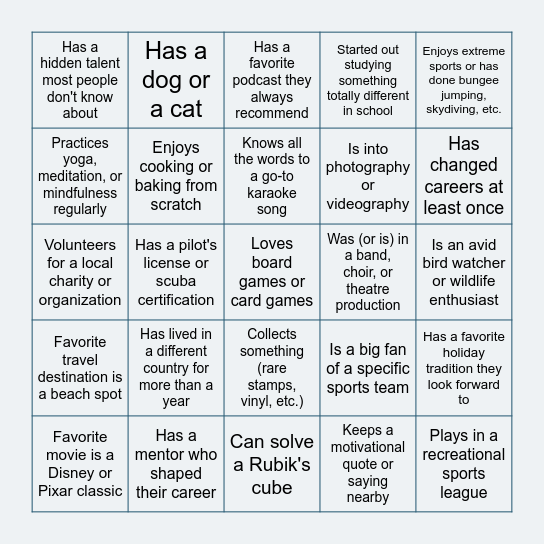 Discovery Grid Bingo Card