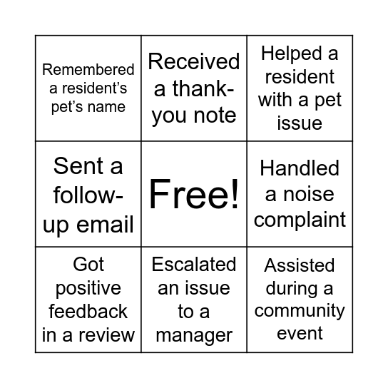 Customer Service Bingo Card