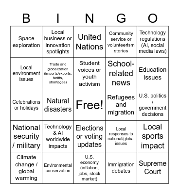 CNN 10 Bingo Card