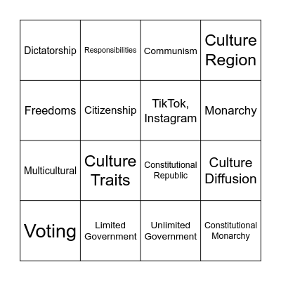 Culture & Government Bingo Card