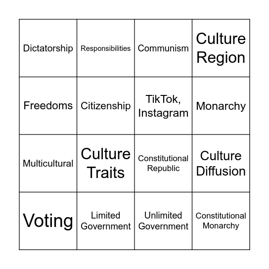 Culture & Government Bingo Card