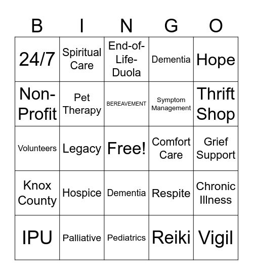 Hospice Bingo Card