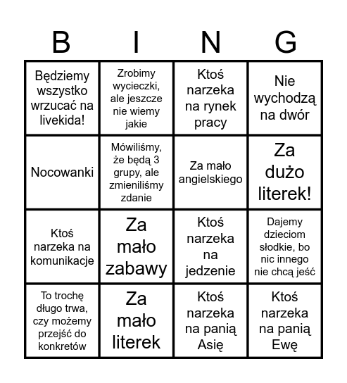 Zebraniowe Bimgo Bingo Card