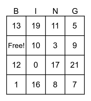 Addition & Subtraction Bingo Card