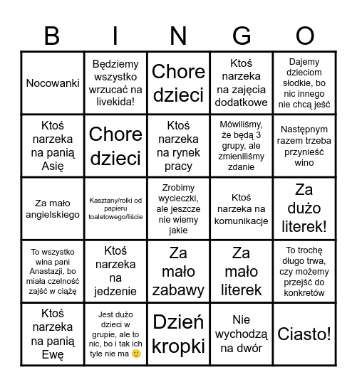 Zebraniowe Bimgo Bingo Card