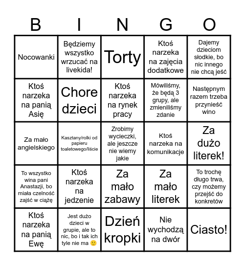 Zebraniowe Bimgo Bingo Card